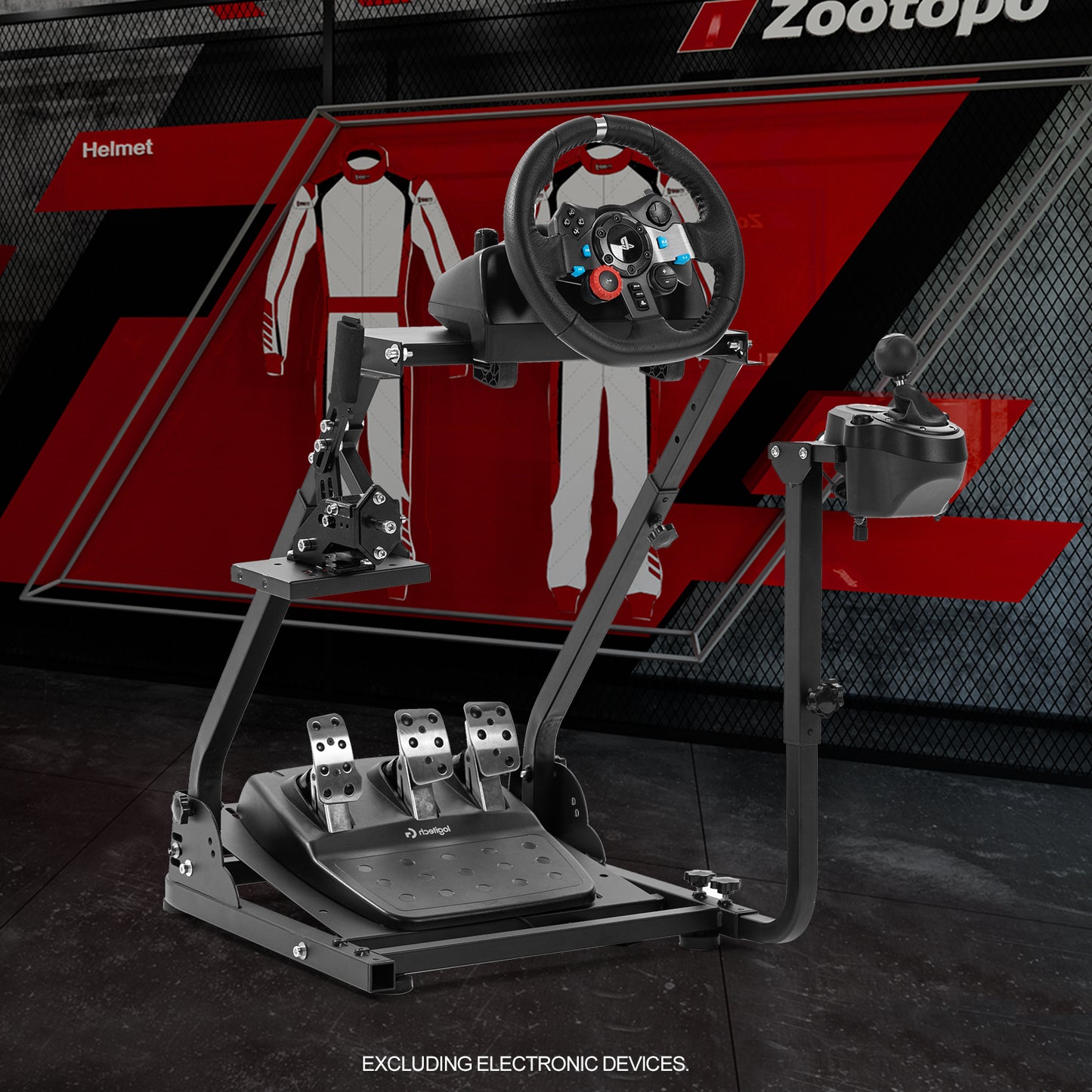 Zootopo Racing Steering Wheel Stand, Foldable Dual Shift Levers, Fit for Logitech G920/Thrustmaster/PXN, Multi-level Adjustable, Easy Storage, Install Cockpit, No Handbrake, Pedal and Steering Wheel