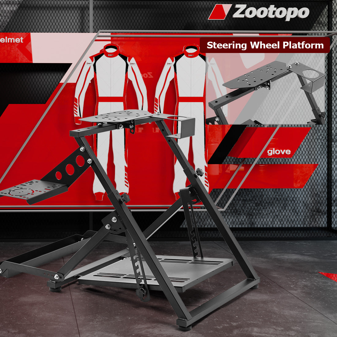 Zootopo Racing simulator Stand with Pulley Chair Fixing, Fit for Logitech G25 G27 G920/Fanatec/Thrustmaster, Adjustable Foldable Without Steering Wheel,Pedal and Handbrake