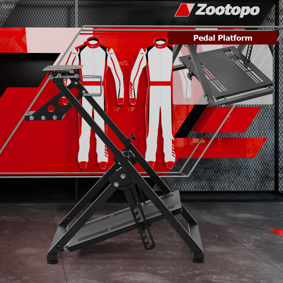 Zootopo Foldable Racing Wheel Stand Adjustable Sim Racing Cockpit Compatible with Logitech/ Thrustmaster/Fanatec/PXN/Moza R5 R9 G29 G920 G923 T248 T300RS GT T500 Sturdy Gaming Stand,Space-Saving Design , Wheel and Pedals Not Included