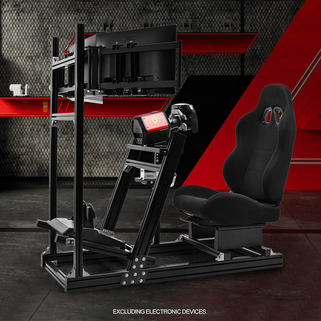 Zootopo 8040 Aluminum Profile Racing Simulator Cockpit with Black Seat & Triple Display Stand Fit for Logitech/Thrustmaster/Fanatec G25 G27 G29 G923 T80,F1 Trunk,No Handbrake,Pedals & Steering Wheel