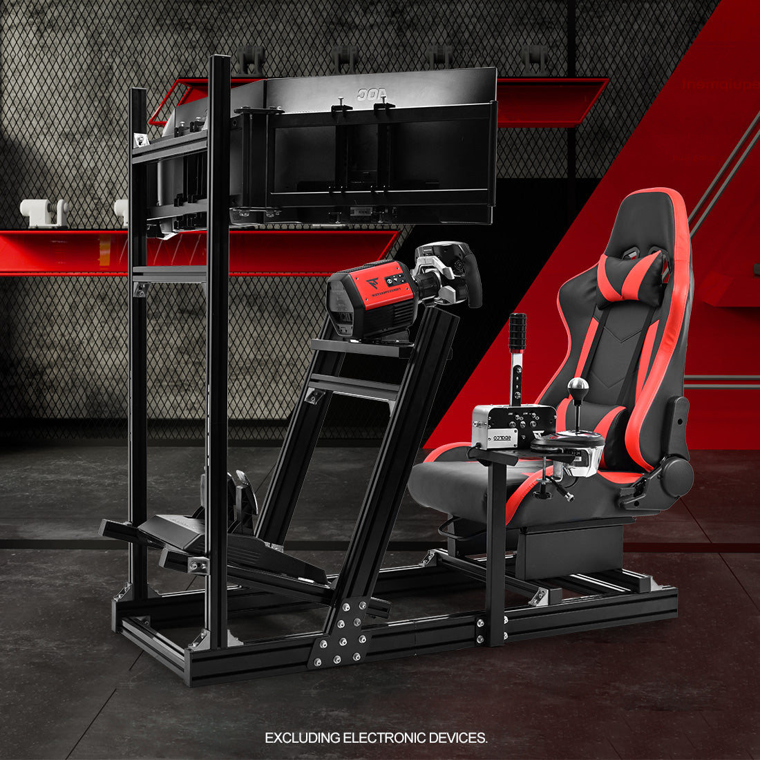 Zootopo 8040 Aluminum Profile Racing Simulaor Cockpit with Red Seat & Triple Display Stand Fit for Logitech/Thrustmaster/Fanatec G920,G923&T80 Professional,F1 Trunk,No Handbrake,Pedals,Steering Wheel
