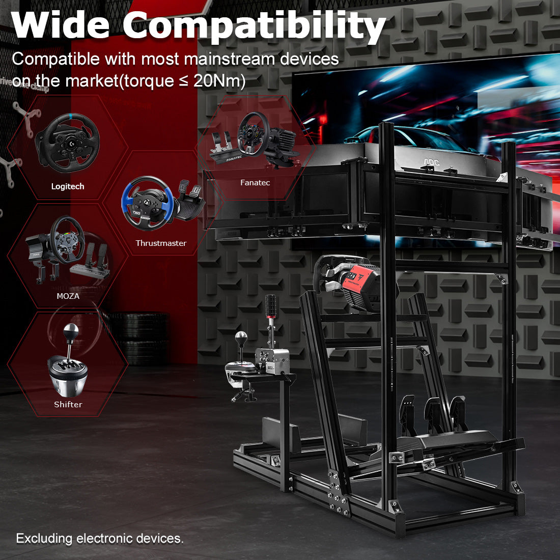 Zootopo 8040 Aluminum Profile Racing Simulator Cockpit with Triple Display Stand Fit for Logitech/Thrustmaster/Fanatec G25 G27 G29 G923 T80,F1 Trunk,No Seat,Handbrake,Pedals & Steering Wheel