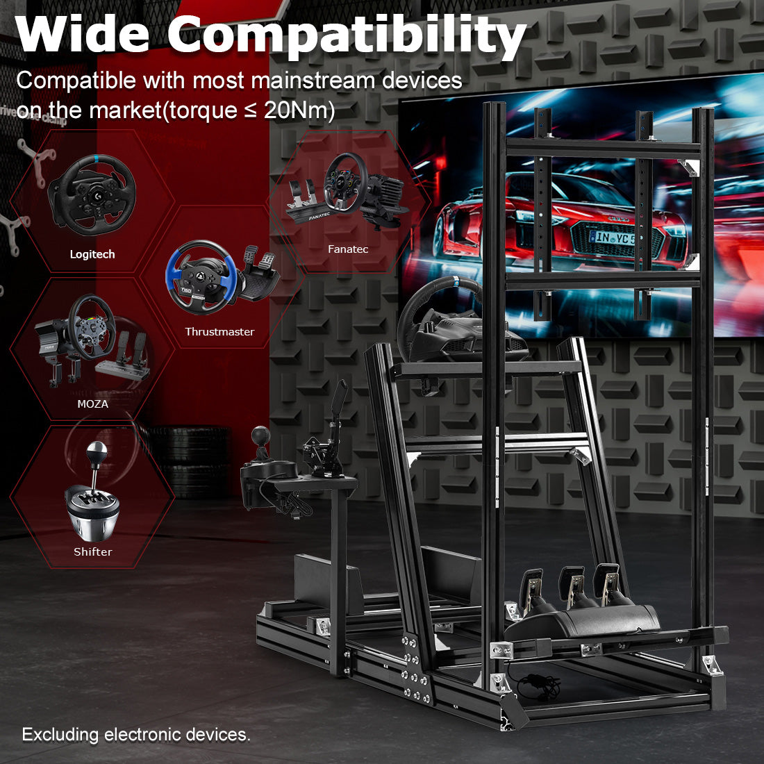 Zootopo 8040 Aluminum Profile Racing Simulator Cockpit with Monitor Frame Fit for Logitech/Thrustmaster/Fanatec G25 G27 G29 G923 T80,F1 Trunk,No Seat,Handbrake,Pedals,Steering Wheel