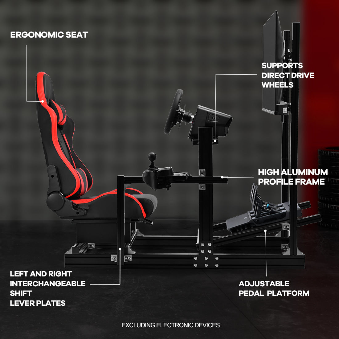 Zootopo 8040 Aluminum Profile Racing Sim Cockpit with Monitor Stand Fit Logitech G923 G920, Adjuatable Gaming Simulator Cockpit with Red Seat Not Include Steering Wheel,Pedals,Handbrake