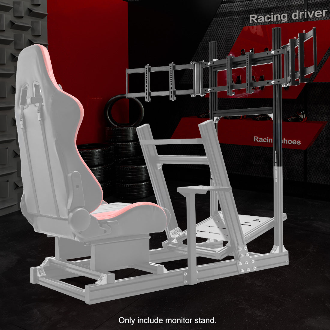 Zootopo 4040 Aluminum Profile Triple Monitor Stand for Racing Simulator Cockpit Compatible with 27-32 Inch Display 3 Screens TV Mount,Adjustable Height Width,No Steering Wheel,Shift Lever,Pedals,TV,Seat and Cockpit