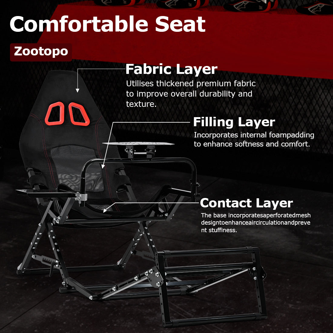 Zootopo Foldable X-Design Rig Racing Simulator Cockpit Frame  With Seat- Direct Drive Compatible Fit for Logitech/Thrustmaster/Fanatec G29 G920 G923 T248 T300 Not Included Wheel Shifter and Pedals