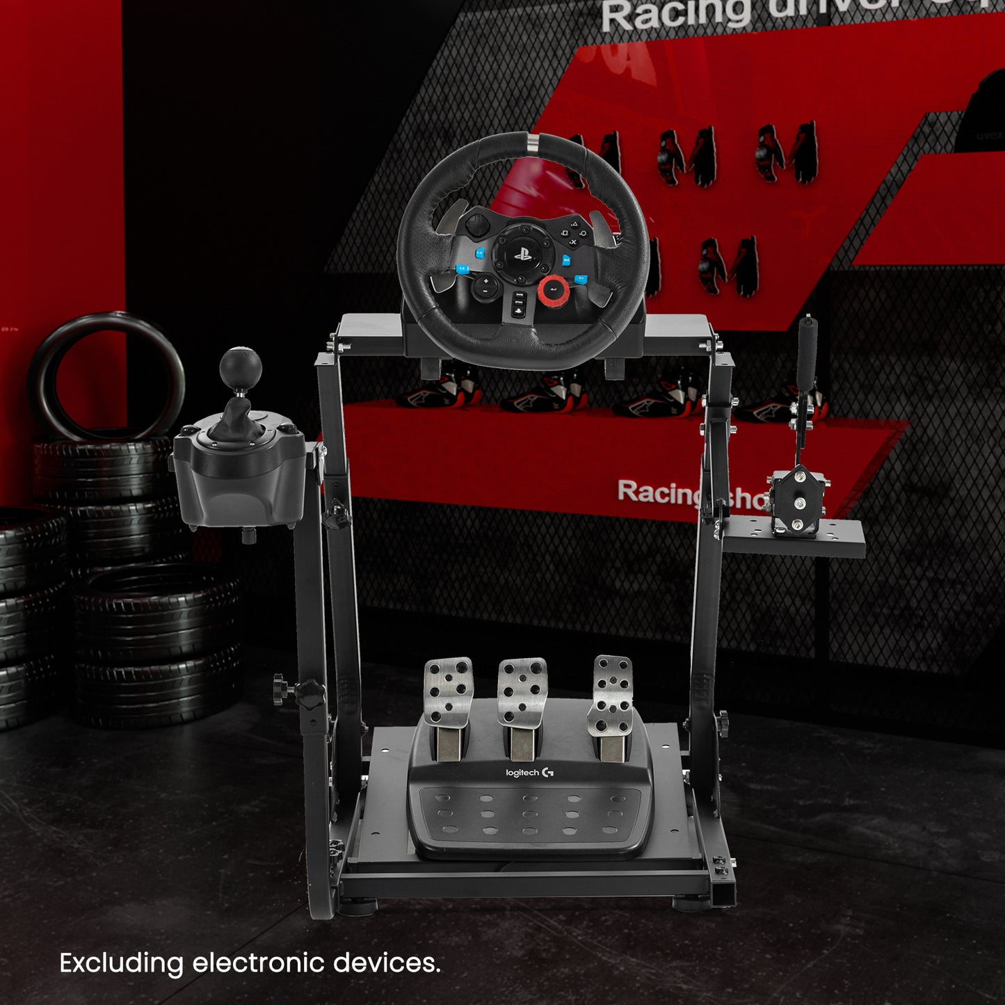 Zootopo Racing Steering Wheel Stand, Foldable Dual Shift Levers, Fit for Logitech G920/Thrustmaster/PXN, Multi-level Adjustable, Easy Storage, Install Cockpit, No Handbrake, Pedal and Steering Wheel