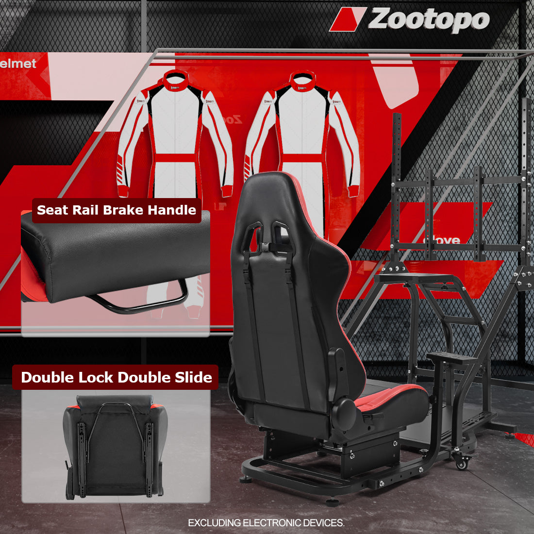 Zootopo Adjustable Racing Sim Cockpit with Red Seat Unobstructed Design for Both Legs Fit for Logitech/Thrustmaster G29 G923 G25 T80 T150 Racing Wheel Cockpit with Monitor Stand Not Include Steering Wheel,Pedals,Handbrake