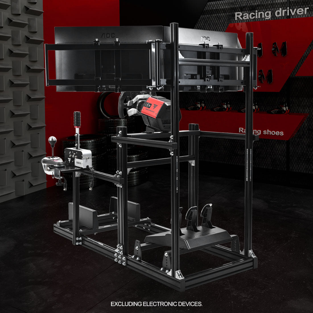 Zootopo Racing Simulator Cockpit with Triple-monitor Setup Crafted from 3060 Aluminum Profile, Fit for Thrustmaster，for Fanatec，for Logitech G29/GPro, Unlimited Adjustment,Not Include Steering Wheel,Pedals,Handbrake