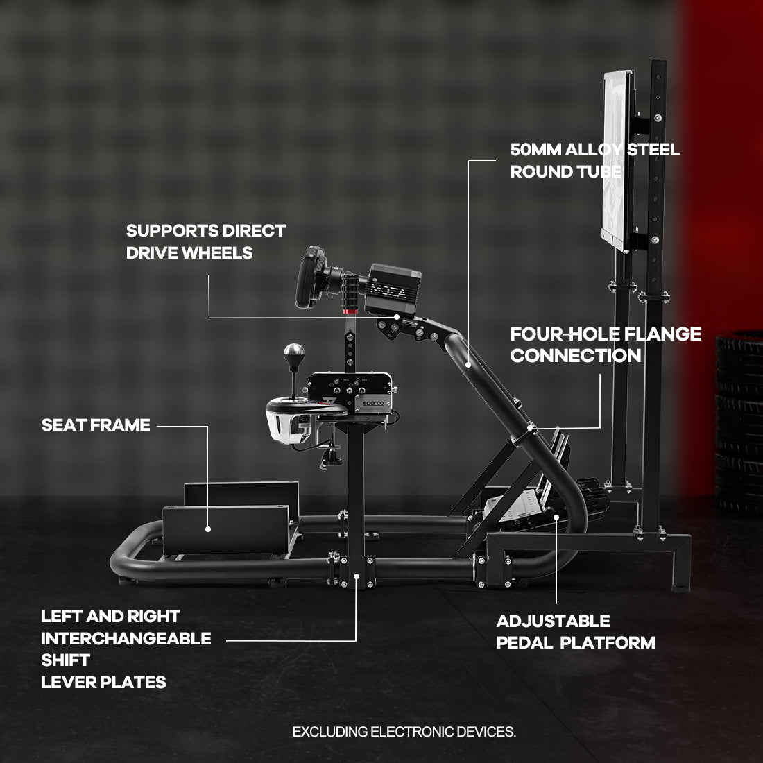 Zootopo Professional Racing Simulator Cockpit with Monitor Stand, Fit for Logitech G920/Thrustmaster/Moza, Streamlined Dual-arm Design, No Wheel, Pedals, Handbrake, Seat,and Monitor