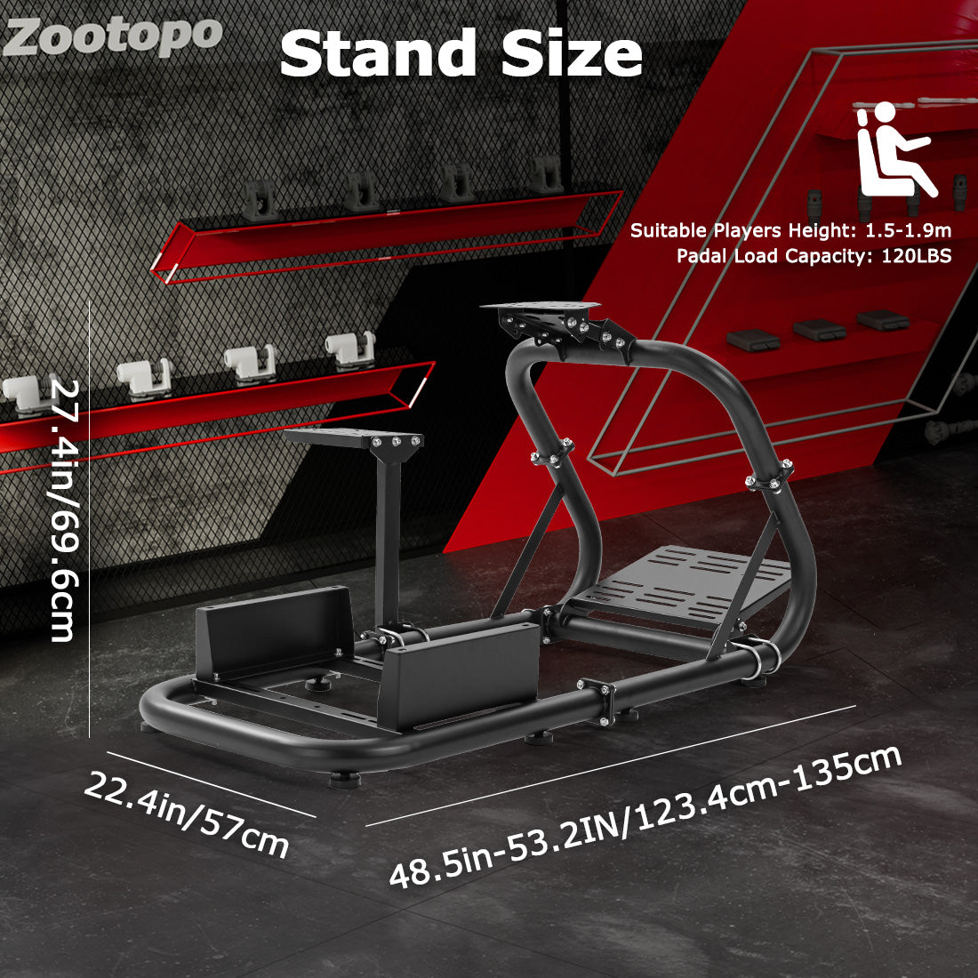 Zootopo Professional Racing Simulator Cockpit Frame Large Round Tube, Fit for Logitech G920/Thrustmaster/Moza, Streamlined Dual-arm Design, No Wheel, Pedals, Handbrake, Seat and Monitor Stand