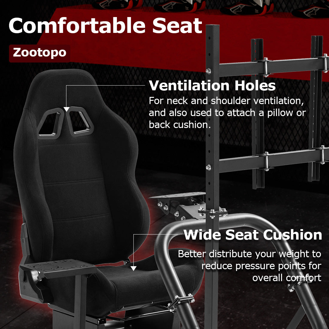 Zootopo Professional Racing Simulator Cockpit with TV Stand&Seat, Fit for Logitech G920/Thrustmaster/Moza, Streamlined Dual-arm Design, No Wheel, Pedals, Handbrake, and Monitor
