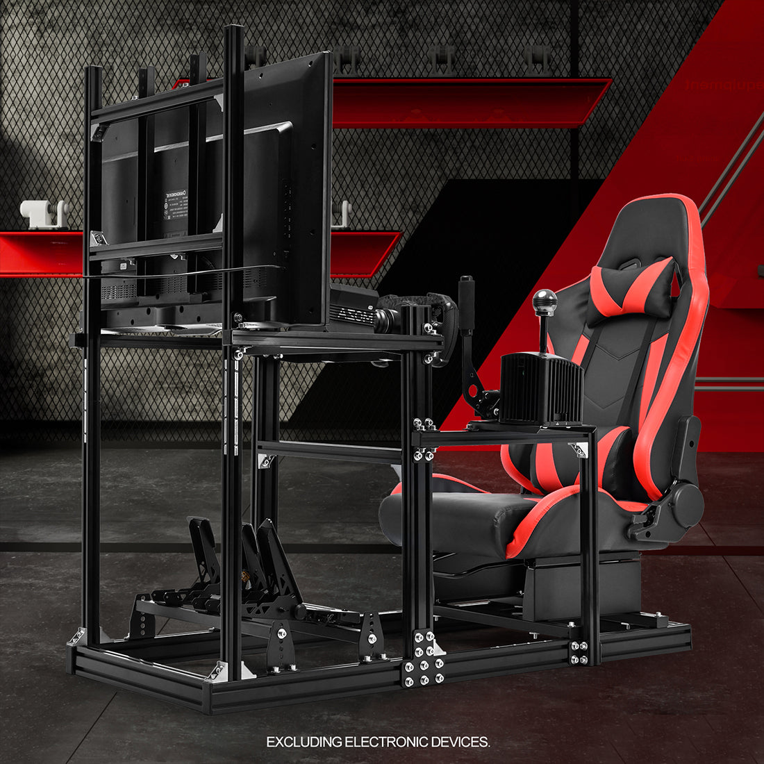 Zootopo Racing Simulator Cockpit with Red Seat and Monitor Mount, crafted from 3060 Aluminum Profile,Fit for Thrustmaster/Fanatec/Logitech G29 GPro, Unlimited Adjustment,Not Include Steering Wheel,Pedals,Handbrake