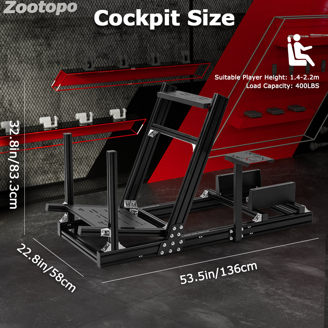Zootopo 8040 Aluminum Profile Racing Simulaor Cockpit Fit for Logitech/Thrustmaster/Fanatec/Moza G920,G923 Professional&Expandability,F1 Trunk,No Seat,Handbrake,Pedals,Steering Wheel