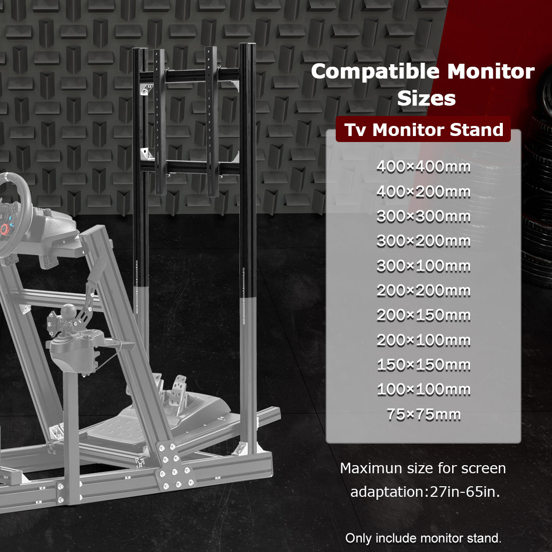 Zootopo 4040 Aluminum Profile Monitor Stand for Racing Simulator Cockpit Compatible with 27-65 Inch Display TV Mount,Adjustable Height,No Steering Wheel,Shift Lever,Pedals,TV,Seat and Cockpit