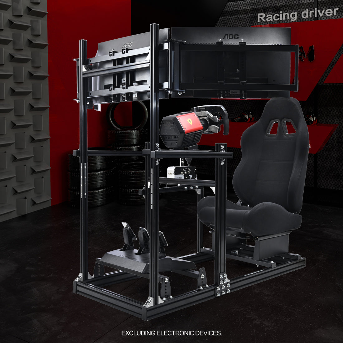 Zootopo 3060 Aluminum Profile Racing Simulator Cockpit with Black Seat and Triple-monitor Setup, Fit for Thrustmaster,for Fanatec,for Logitech G29 , Adjustable Driving Simulator Cockpit, Does Not Include Steering Wheel, Pedals, or Handbrake