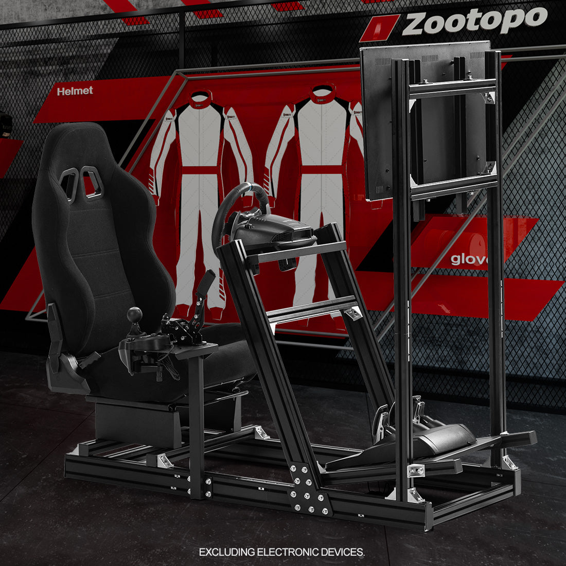 Zootopo 8040 Aluminum Profile Racing Simulator Cockpit with Black Seat & Monitor Frame Fit for Logitech/Thrustmaster/Fanatec G25 G27 G29 G923 T80,F1 Trunk,No Handbrake,Pedals & Steering Wheel