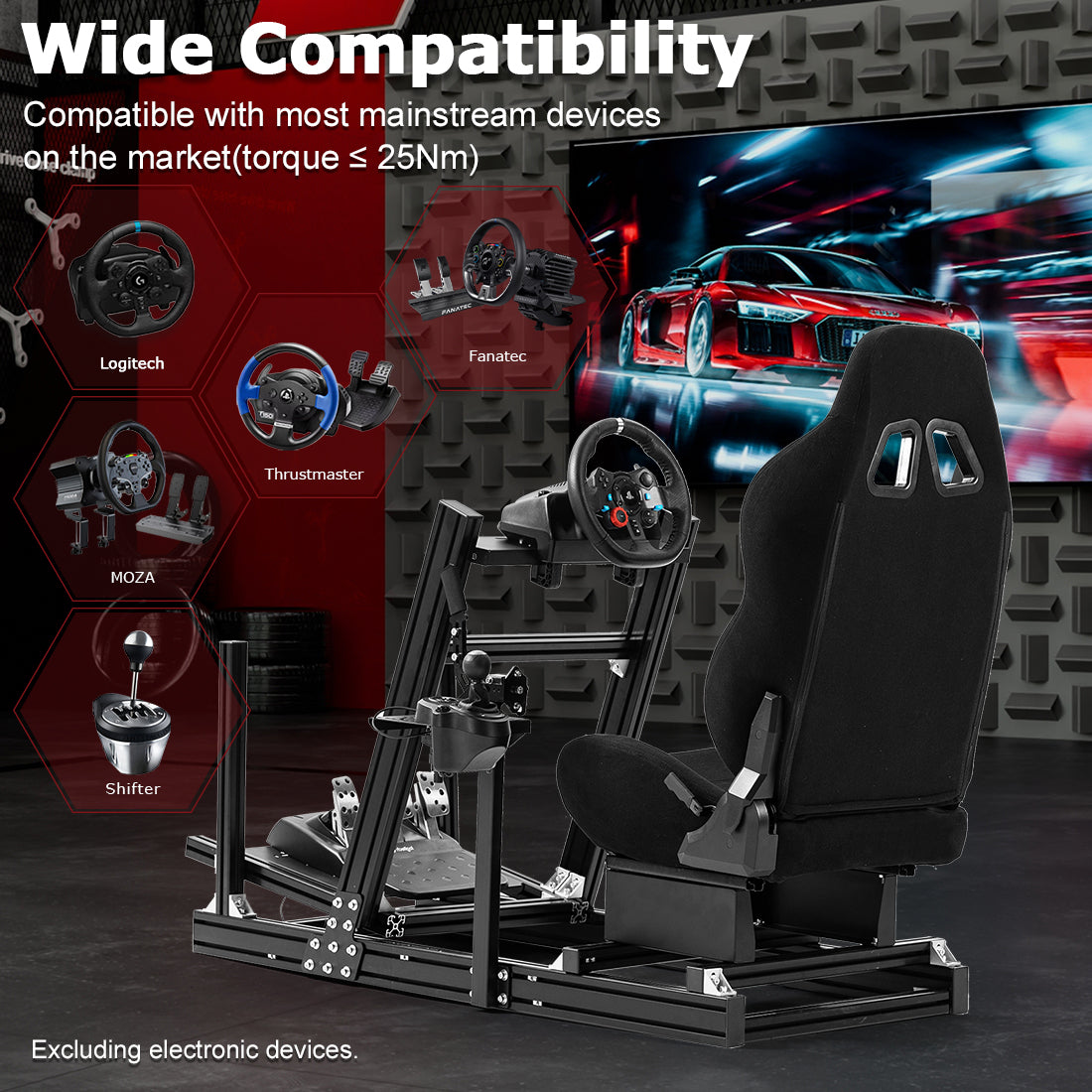 Zootopo 8040 Aluminum Profile Racing Simulaor Cockpit Simulator with Black Seat Fit for Logitech/Thrustmaster/Fanatec/Moza G920,G923 Professional&Expandability,F1 Truck,No Handbrake,Pedals,Steering Wheel