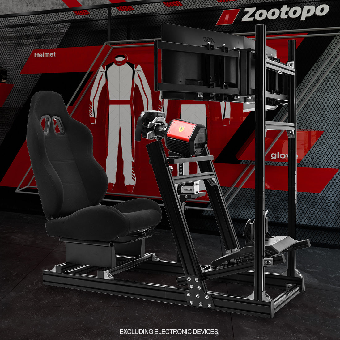 Zootopo 8040 Aluminum Profile Racing Simulator Cockpit with Black Seat & Triple Display Stand Fit for Logitech/Thrustmaster/Fanatec G25 G27 G29 G923 T80,F1 Trunk,No Handbrake,Pedals & Steering Wheel