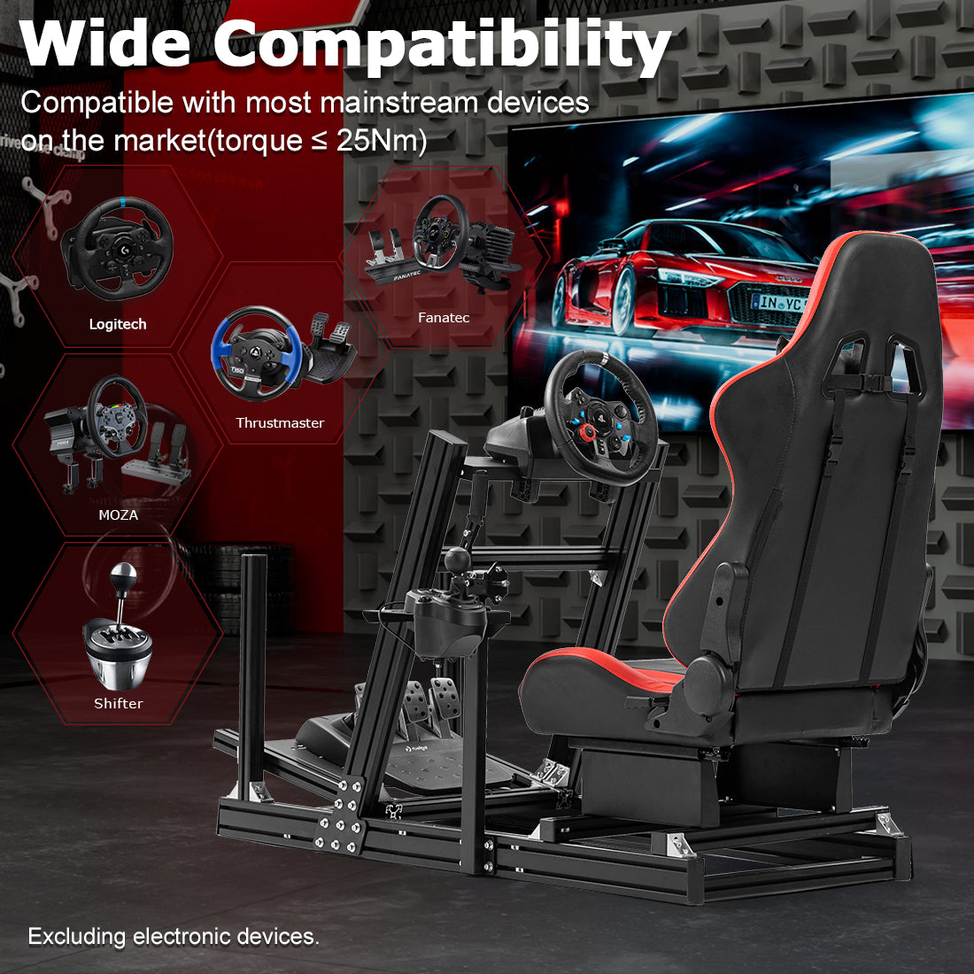 Zootopo 8040 Aluminum Profile Racing Simulaor Cockpit Simulator with Red Seat Fit for Logitech/Thrustmaster/Fanatec/Moza G920,G923 Professional&Expandability,F1 Truck,No Handbrake,Pedals,Steering Wheel