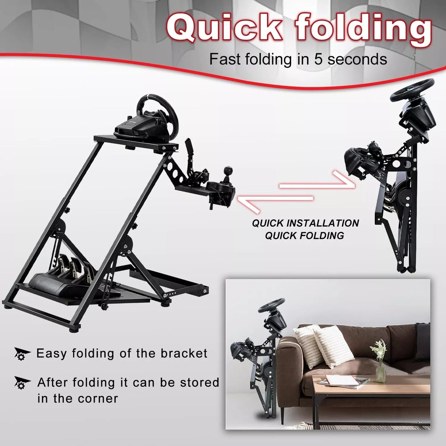 Hottoby Racing Wheel Stand with Seat Fixed Slot Fit Logitech G29 G920 G923 T300