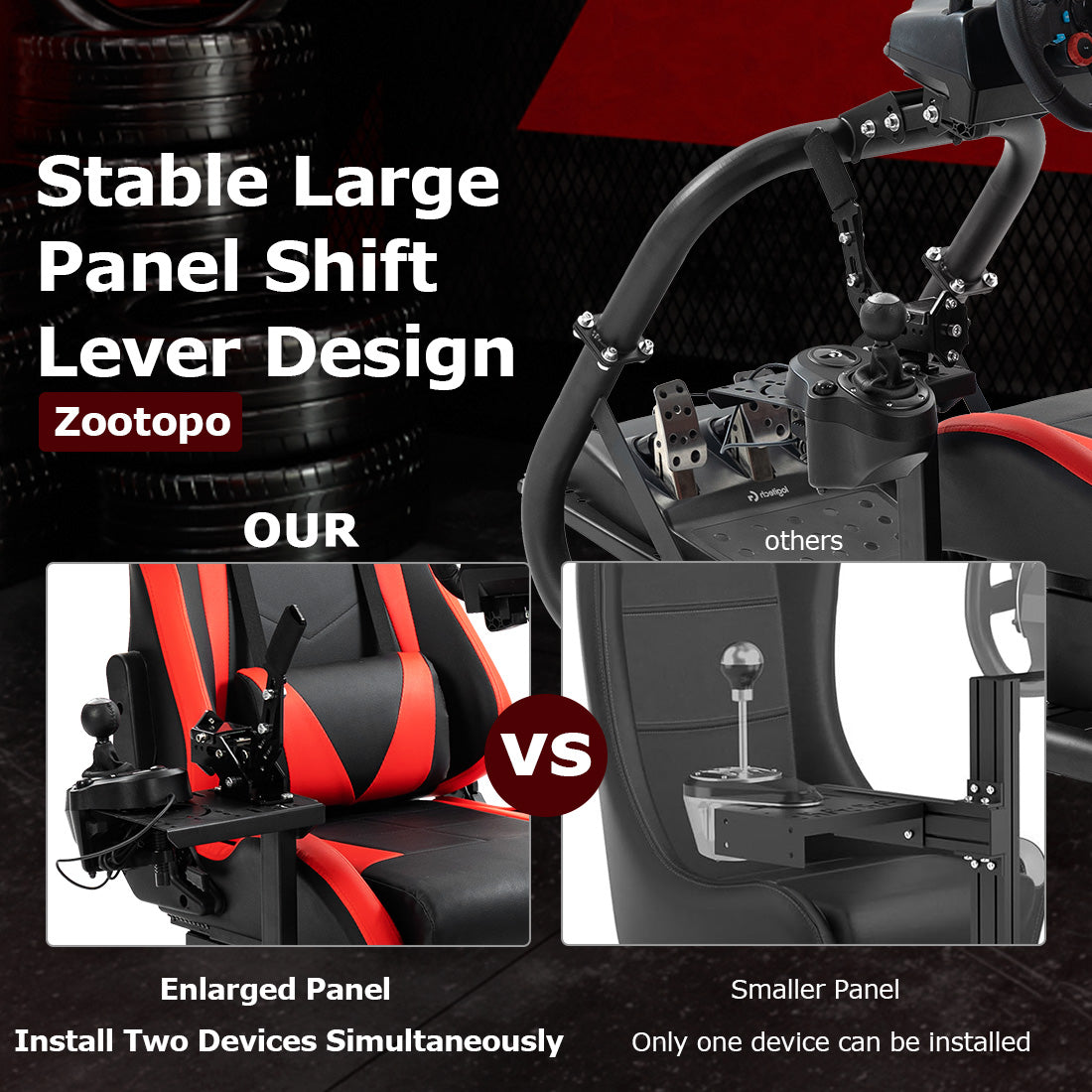Zootopo Professional Racing Simulator Cockpit Frame with Red Seat, Fit for Logitech G920/Thrustmaster/Moza, Streamlined Dual-arm Design, No Wheel, Pedals, Handbrake and Monitor Stand