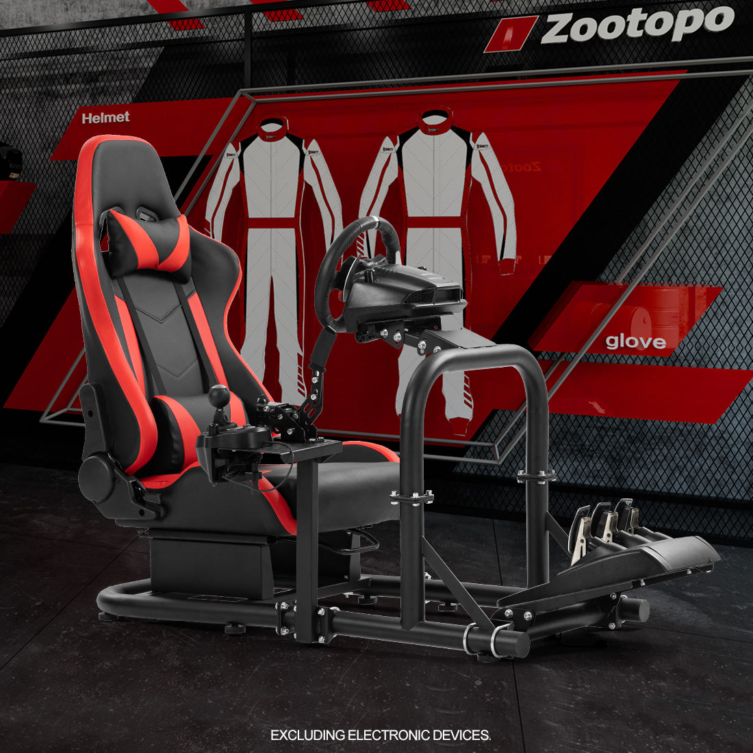 Zootopo G920 Racing Simulator Cockpit with Red Seat Frame Large Round Tube Stable and Adjustable Racing Wheel Stand Fit for Logitech G25 G27 G29 G920 Thrustmaster T80 T150 Wheel, Pedals and Shifter Not Include