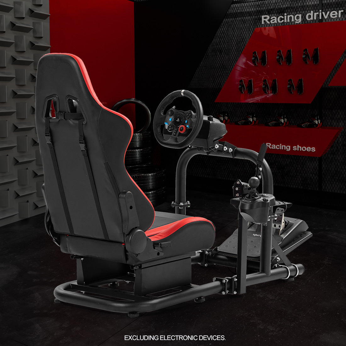 Zootopo G920 Racing Simulator Cockpit with Red Seat Frame Large Round Tube Stable and Adjustable Racing Wheel Stand Fit for Logitech G25 G27 G29 G920 Thrustmaster T80 T150 Wheel, Pedals and Shifter Not Include