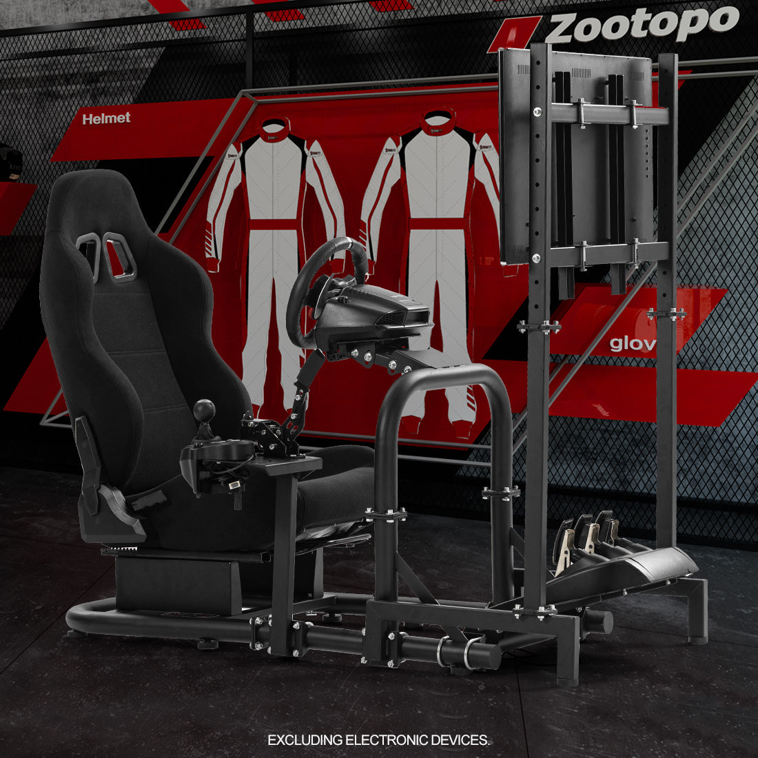 Zootopo Adjustable Racing Cockpit with TV Stand Black Seat Fit for Logitech,Thrustmaster,Fanatec,G920,T500,Wheel Shifter Pedals TV NOT Included
