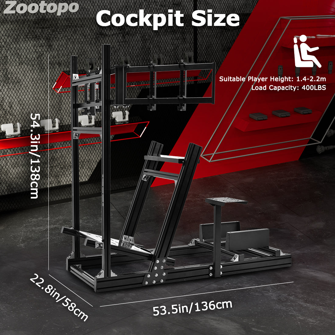 Zootopo 8040 Aluminum Profile Racing Simulator Cockpit with Triple Display Stand Fit for Logitech/Thrustmaster/Fanatec G25 G27 G29 G923 T80,F1 Trunk,No Seat,Handbrake,Pedals & Steering Wheel