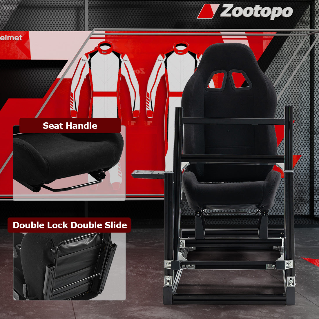 Zootopo 8040 Aluminum Profile Racing Simulaor Cockpit Simulator with Black Seat Fit for Logitech/Thrustmaster/Fanatec/Moza G920,G923 Professional&Expandability,F1 Truck,No Handbrake,Pedals,Steering Wheel