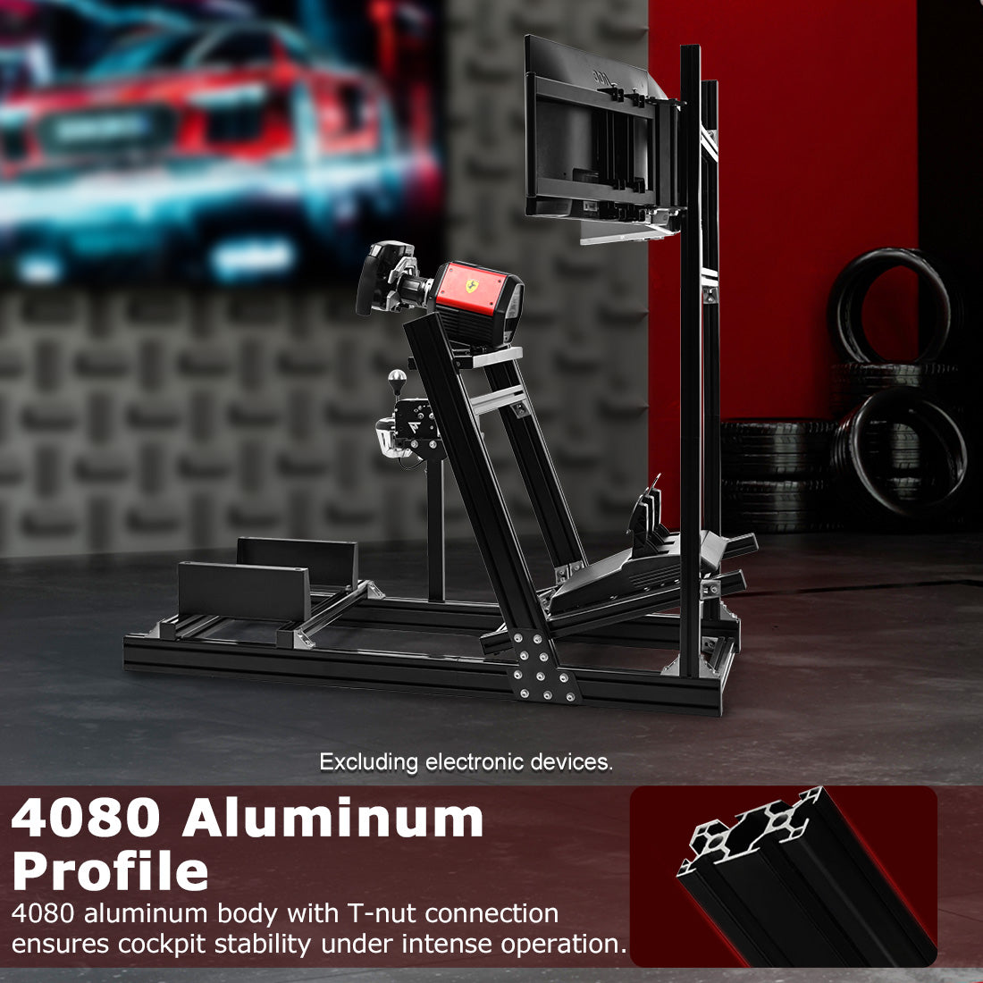 Zootopo 8040 Aluminum Profile Racing Simulator Cockpit with Triple Display Stand Fit for Logitech/Thrustmaster/Fanatec G25 G27 G29 G923 T80,F1 Trunk,No Seat,Handbrake,Pedals & Steering Wheel