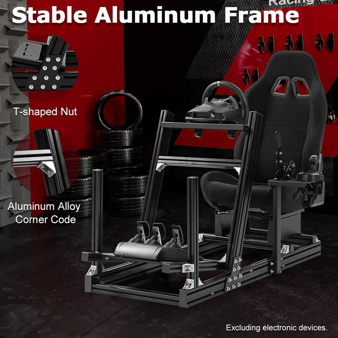 Zootopo 8040 Aluminum Profile Racing Simulaor Cockpit Simulator with Black Seat Fit for Logitech/Thrustmaster/Fanatec/Moza G920,G923 Professional&Expandability,F1 Truck,No Handbrake,Pedals,Steering Wheel