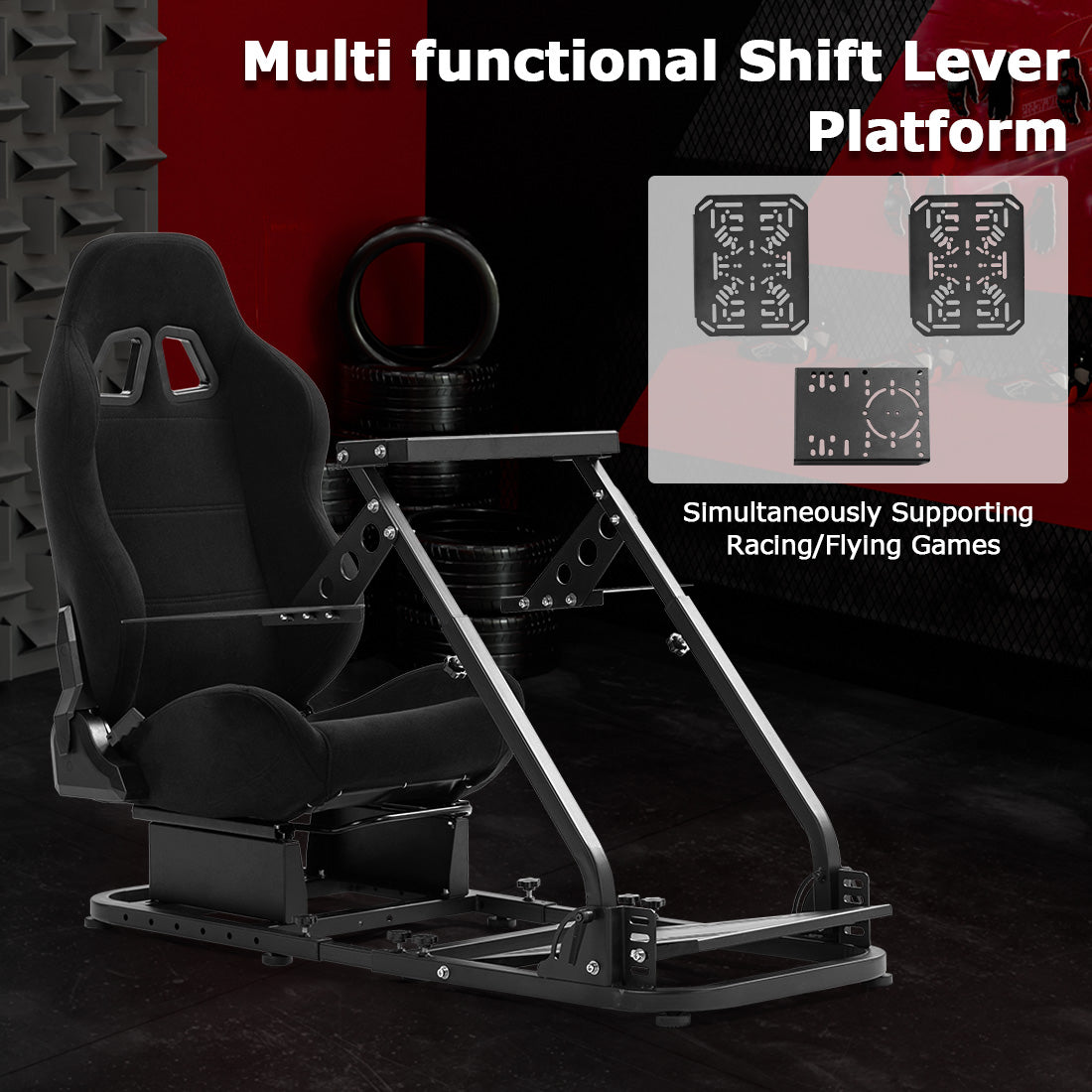 Zootopo Flight Simulator Cockpit with Black Seat Fit for Fanatec/Moza/Logitech X52 PRO/THRUSTMASTER A10,T.16000M FCS Adjustable Versatile,No Joystick,Handbrake,Shifter,Pedals,Steering Wheel,TV Mount