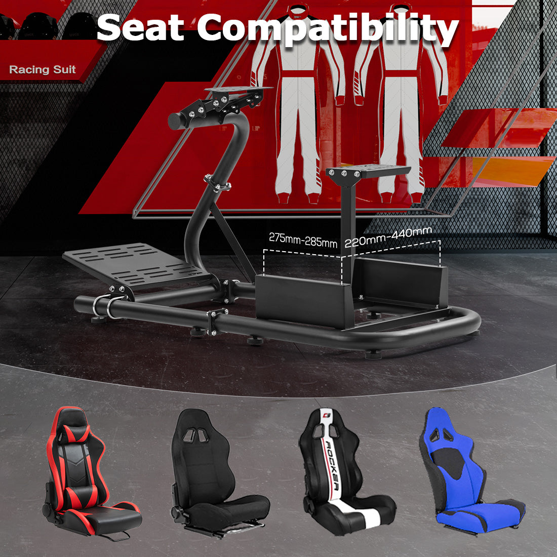 Zootopo Racing Sim Cockpit Wheel Stand fits for Logitech/Thrustmaster g25,g27,g923,t3pa,T248x,T80,T300RS TX, 50mm Round Tube Freedom Upgrade Steering Wheel Pedal Seat Not Included
