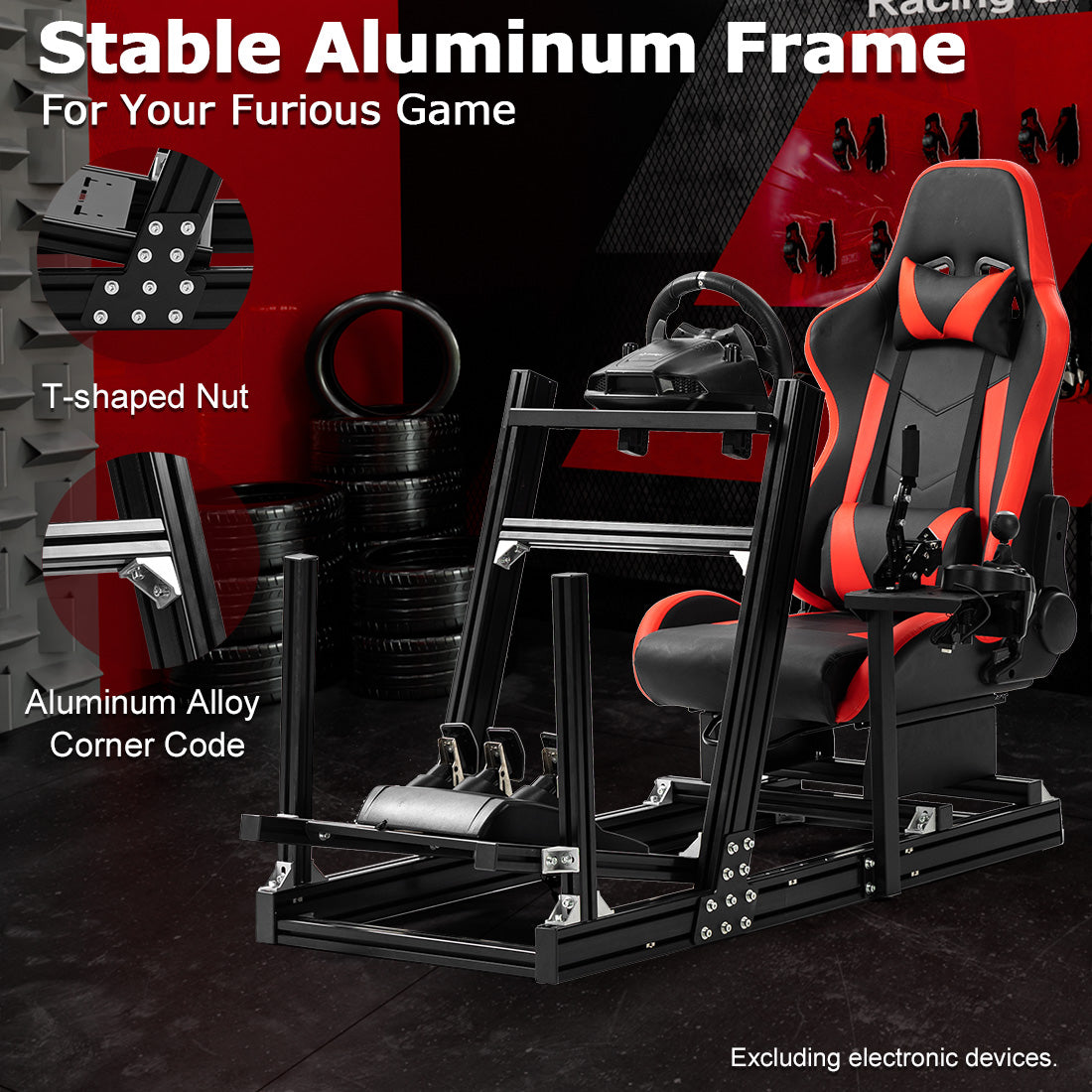 Zootopo 8040 Aluminum Profile Racing Simulaor Cockpit Simulator with Red Seat Fit for Logitech/Thrustmaster/Fanatec/Moza G920,G923 Professional&Expandability,F1 Truck,No Handbrake,Pedals,Steering Wheel