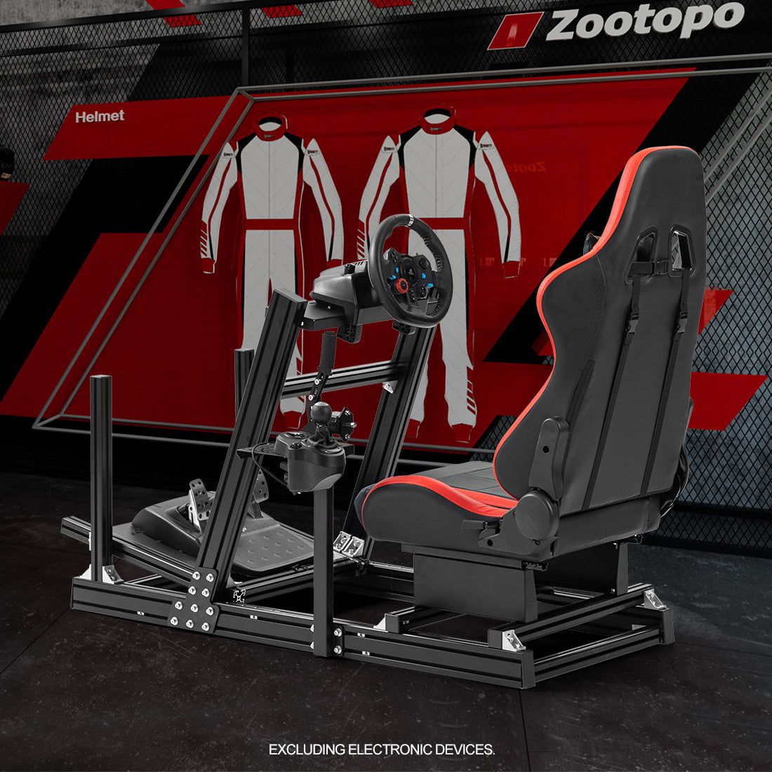 Zootopo 8040 Aluminum Profile Racing Simulaor Cockpit Simulator with Red Seat Fit for Logitech/Thrustmaster/Fanatec/Moza G920,G923 Professional&Expandability,F1 Truck,No Handbrake,Pedals,Steering Wheel