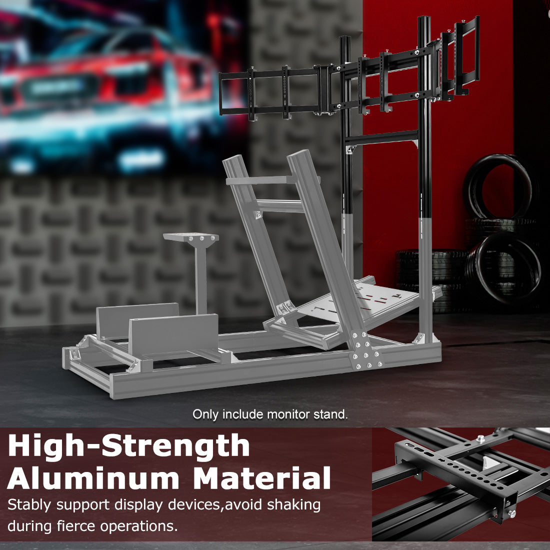 Zootopo 4040 Aluminum Profile Triple Monitor Stand for Racing Simulator Cockpit Compatible with 27-32 Inch Display 3 Screens TV Mount,Adjustable Height Width,No Steering Wheel,Shift Lever,Pedals,TV,Seat and Cockpit