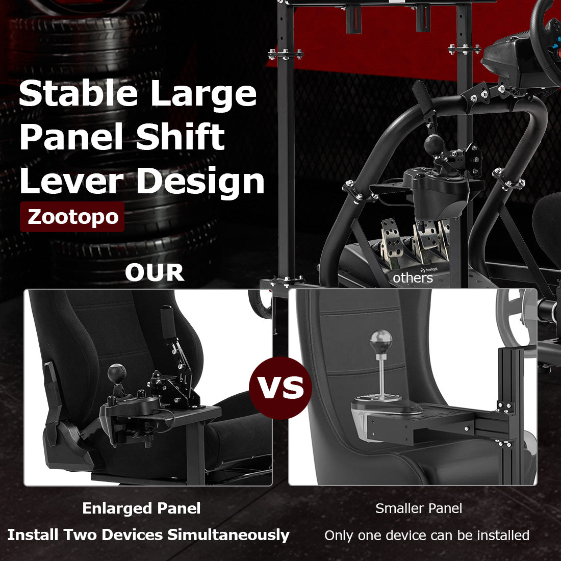 Zootopo Professional Racing Simulator Cockpit with TV Stand&Seat, Fit for Logitech G920/Thrustmaster/Moza, Streamlined Dual-arm Design, No Wheel, Pedals, Handbrake, and Monitor