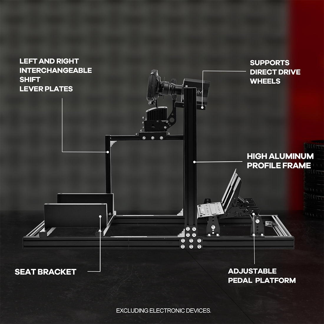Zootopo 3060 Aluminum Profile Racing Simulator Cockpit, Infinitely Adjustable, Compatible with Thrustmaster/Fanatec/Logitech G29 steering wheels, specifically designed for the Sim Frame 3060 chassis. Does not include steering wheel, pedals, or handbrake