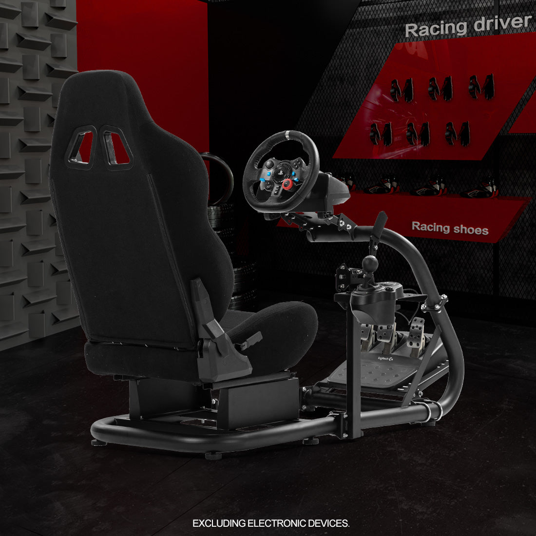 Zootopo Adjustable Racing Cockpit with Black Seat Fit for Logitech,Thrustmaster,G920,T500,Wheel Shifter Pedals Not Included
