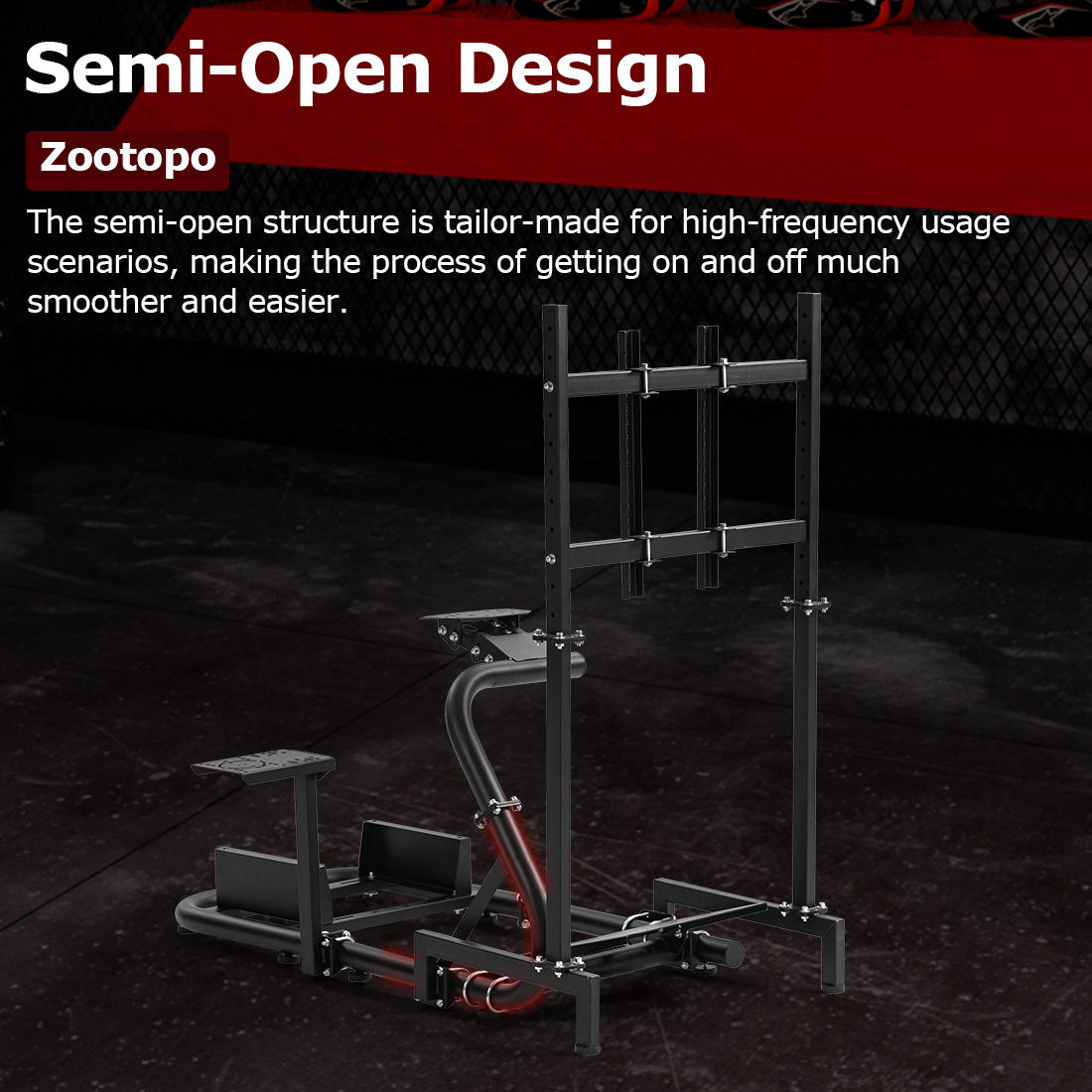 Zootopo Adjustable Racing Simulator Cockpit φ50mm Round Tubing with Monitor Mount, Compatible with Logitech G25/G29/G920/G923 and Thrustmaster T300 Gaming Stands. Does not include steering wheel, handbrake, pedals, and seat.