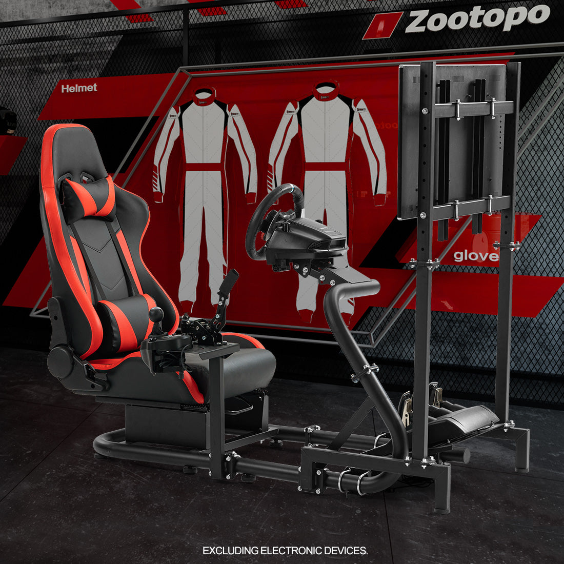 Zootopo Racing Cockpit with TV Stand &Red Seat Fit for Logitech,Thrustmaster G27 G920 T500 Wheel Shifter Pedals Not Included