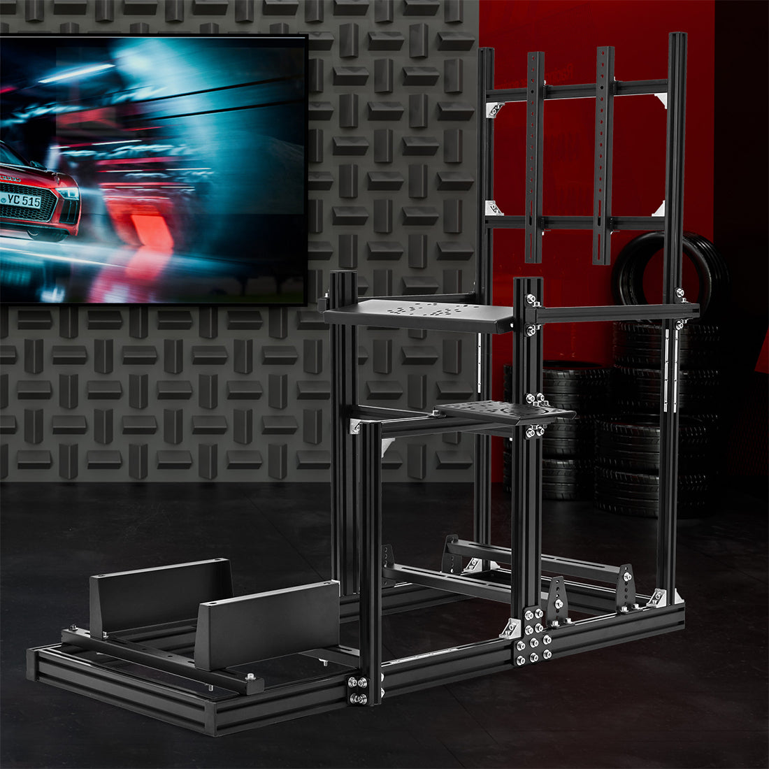 Zootopo Racing Simulator Cockpit with Monitor Mount, crafted from 3060 Aluminum Profile, Fit for Thrustmaster/Fanatec/Logitech G29 GPro, Unlimited Adjustment,Not Include Steering Wheel,Pedals,Handbrake