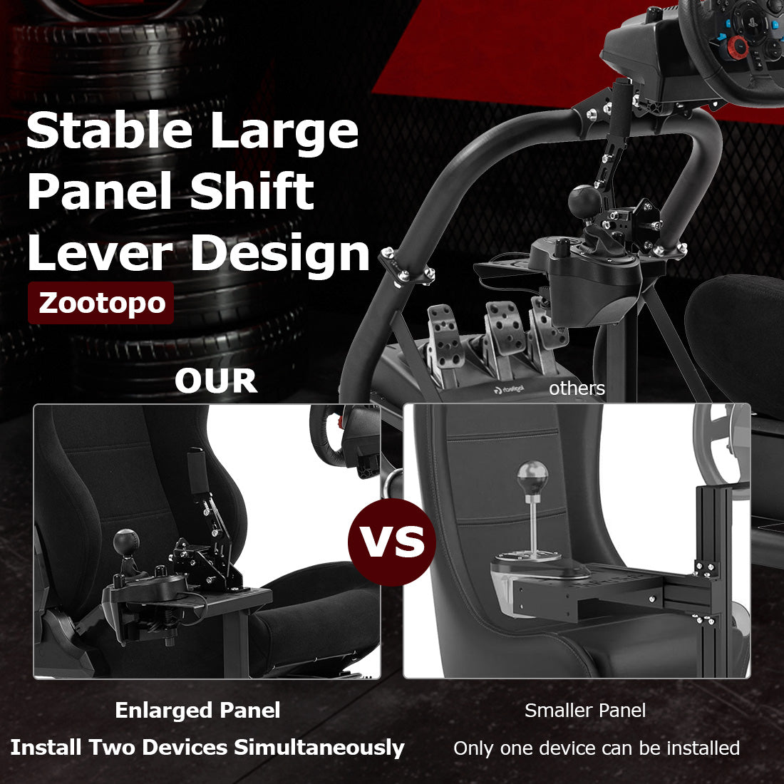 Zootopo Professional Racing Simulator Cockpit with Black Seat, Fit for Logitech G920/Thrustmaster/Moza, Streamlined Dual-arm Design, No Wheel, Pedals, Handbrake, and Monitor Stand