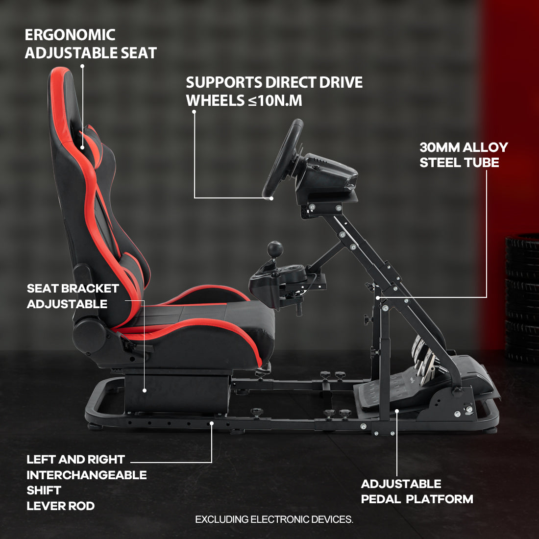 Zootopo Racing Simulator Cockpit with Red Seats, Fit for Logitech G923/G29/G920, Thrustmaster, Fanatec, Unlimited Adjustment,Not Included Shifter,Wheel,Pedals