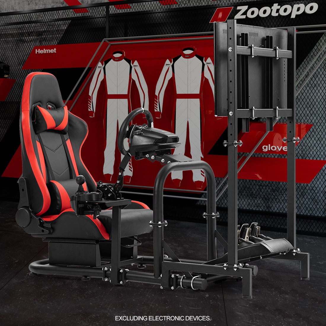 Zootopo Racing Cockpit with TV Stand & Red Seat Fit for Logitech, Thrustmaster,G27,G920,T500,Wheel Shifter Pedals Not Included