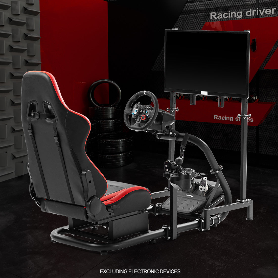 Zootopo Racing Cockpit with TV Stand &Red Seat Fit for Logitech,Thrustmaster G27 G920 T500 Wheel Shifter Pedals Not Included