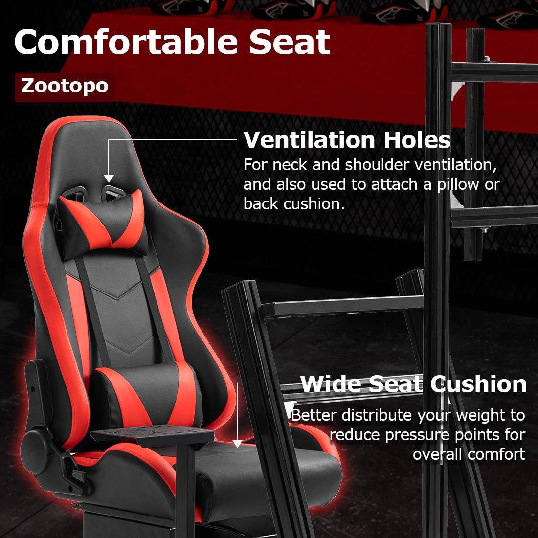 Zootopo 8040 Aluminum Profile Racing Simulaor Cockpit with Red Seat & Monitor Frame Fit for Logitech/Thrustmaster/Fanatec G920,G923&T80 Professional,F1 Trunk,No Handbrake,Pedals,Steering Wheel