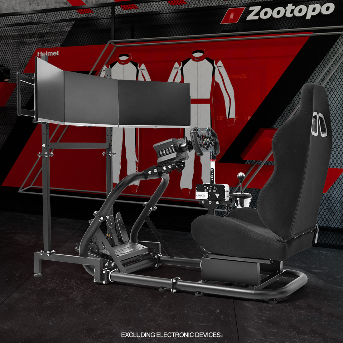 Zootopo Professional Racing Simulator Cockpit Frame with Black Seat&Monitor Stand, Fit for Logitech G920/Thrustmaster/Moza, Shifter Platform Upgrade, No Wheel, Pedals, Handbrake and Monitor